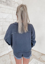 Load image into Gallery viewer, Play It Cool Semi Cropped Henley Sweatshirt &amp; Short Set - Charcoal