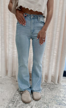 Load image into Gallery viewer, Ain’t Going Nowhere High Rise Scissor Cut Flare Jeans - Light Denim