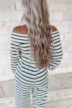 Load image into Gallery viewer, Best Foot Forward Off The Shoulder Striped Terry Jumpsuit - Green