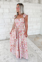 Load image into Gallery viewer, Probably Should Floral Corset Flutter Strap Midi Dress
