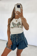 Load image into Gallery viewer, Keeping My Peace High Waisted Flared Denim Shorts