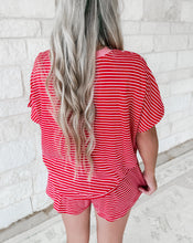 Load image into Gallery viewer, Vacay Mode Loose Fit Striped Knit  &amp; Mini Shorts Set - Red/Candy Pink