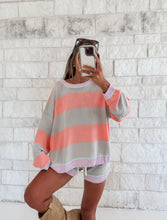 Load image into Gallery viewer, Staying Home Ribbed Sunset Stripe Sweater Matching Set -