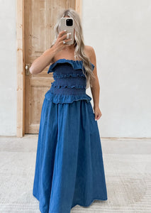 Mallory Ruffled Denim Midi