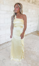 Load image into Gallery viewer, Palm Breeze One Shoulder Satin Maxi- Butter Yellow