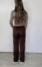 Load image into Gallery viewer, Truth Be Told Midrise Side Stripe &amp; Lace Trim Detail Brown Track Pants