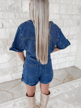 Load image into Gallery viewer, Making My Rounds Washed Denim Romper