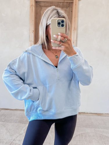 Good To You Baby Blue Half Zip Hoodie