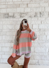 Load image into Gallery viewer, Staying Home Ribbed Sunset Stripe Sweater Matching Set -