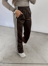 Load image into Gallery viewer, Truth Be Told Midrise Side Stripe &amp; Lace Trim Detail Brown Track Pants