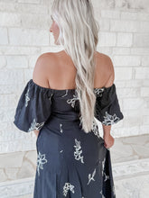 Load image into Gallery viewer, Bermuda Beach Linen Embroidered Floral Midi - Black