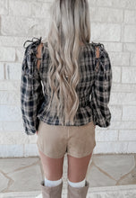 Load image into Gallery viewer, Downtown Lights Plaid Flannel Smocked Balloon Long Sleeve Top