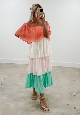 For The Moment Colorblock Tiered Dress