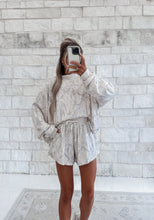 Load image into Gallery viewer, Camouflage Oversized Mock Neck Sweatshirt &amp; Drawstring Short Set