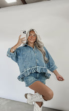 Load image into Gallery viewer, Mary Ann Denim Ruffle Hemline Top