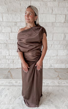 Load image into Gallery viewer, Heart On My Sleeve One Shoulder Ruched Midi Dress - Chocolate