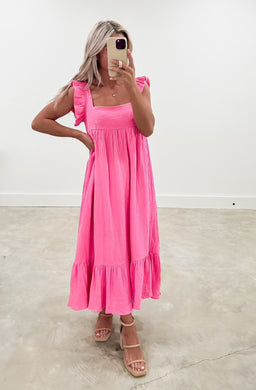 Lucy Pink Boho Midi Dress