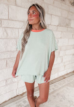 Load image into Gallery viewer, Vacay Mode Loose Fit Striped Knit  &amp; Mini Shorts Set - Pistachio/Salmon