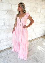 Load image into Gallery viewer, Hamptons Holiday Lace Trim Button Front Maxi Dress