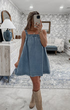 Load image into Gallery viewer, Kicking Up Leaves Denim Mini Dress
