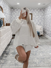 Load image into Gallery viewer, Happy Homebody Striped Long Sleeve Top &amp; Short Set - Cream/Black
