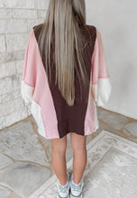 Load image into Gallery viewer, Penelope Oversized Mock-neck Color-block Top - Brown/Pink