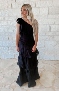 Reagan One Shoulder Maxi- Black