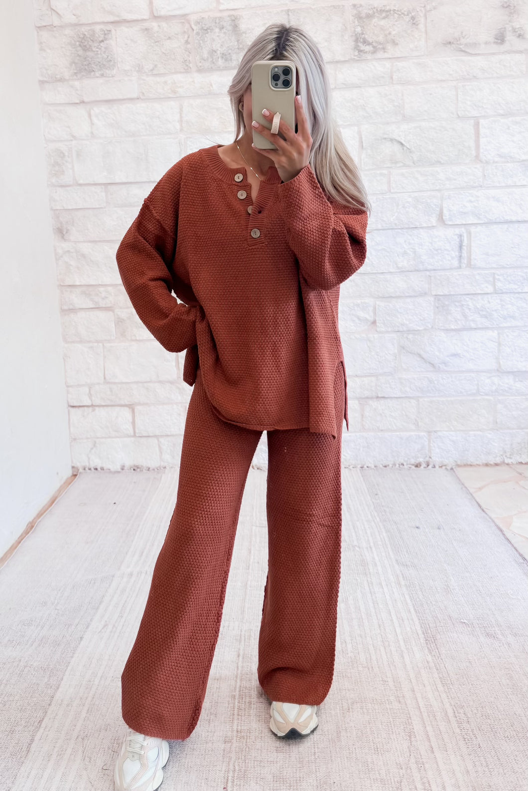 Cozy Up Texture Wide Leg Pants - Rust