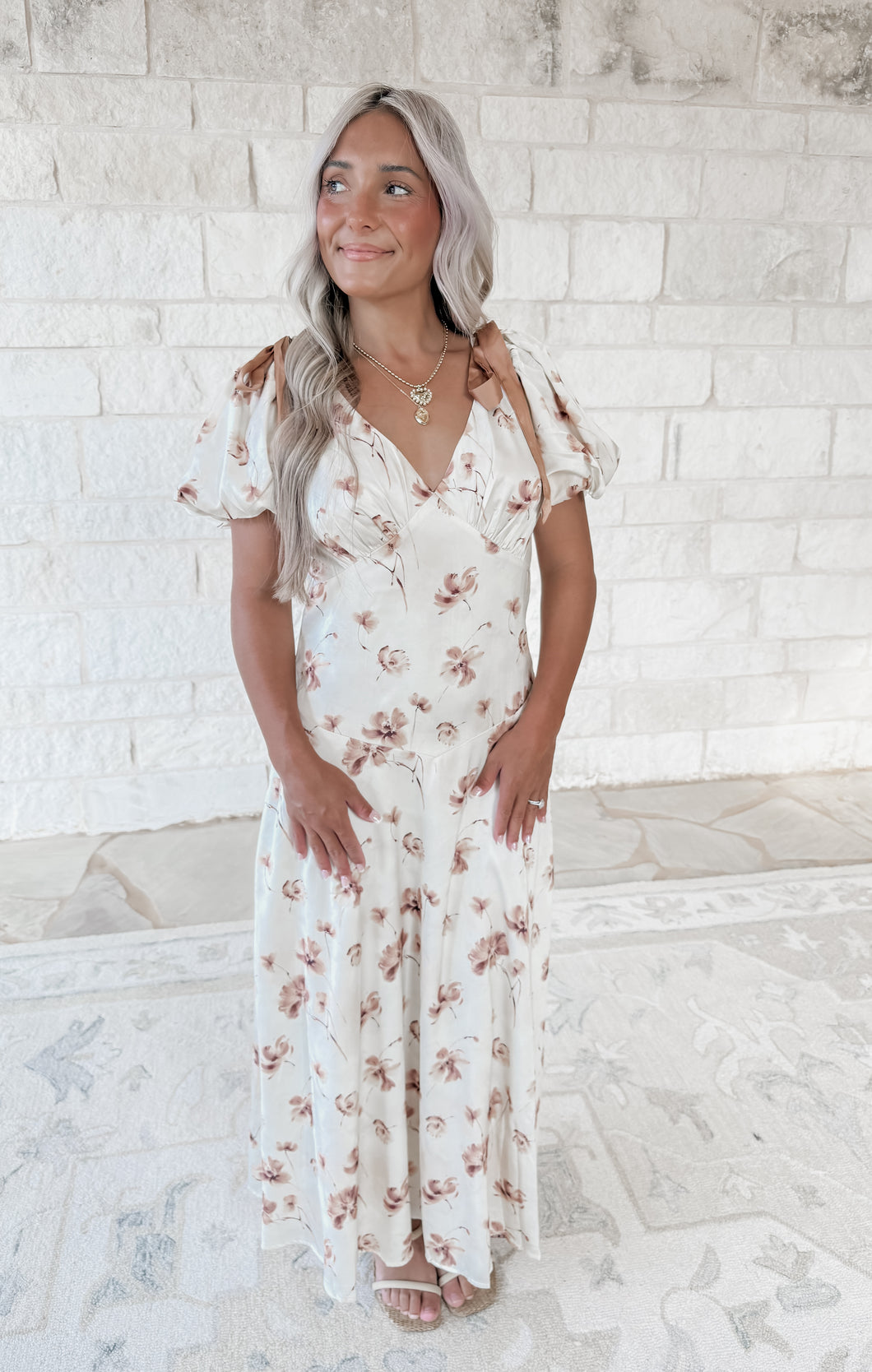 Charming Embrace Satin Floral Midi Dress