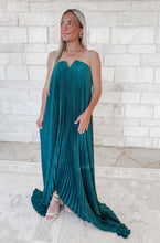 Load image into Gallery viewer, Moonlit Satin Strapless Pleated Maxi Column Dress - Emerald