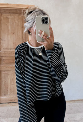 Nicole Black + White Striped Top