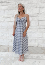 Load image into Gallery viewer, In The Distance Spaghetti Strap Sweetheart Checkered Midi - Grey/White