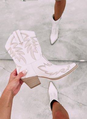 Run The Town Beige Western Booties