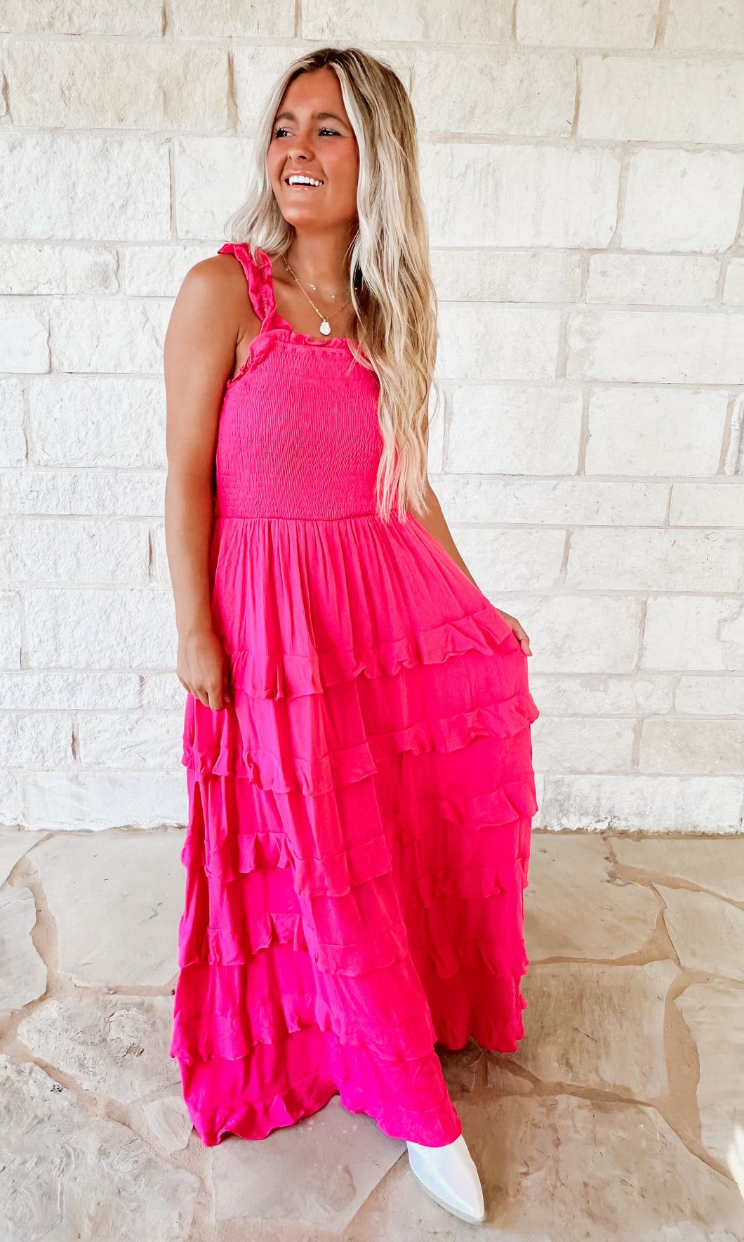 On The Coast Ruffle Fuchsia Tiered Maxi (FINAL SALE)