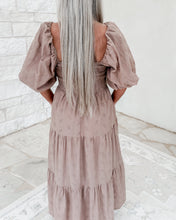 Load image into Gallery viewer, Heart Of Gold Eyelet Smocked Bow Front Puff Sleeve Maxi Dress - Lt. Brown