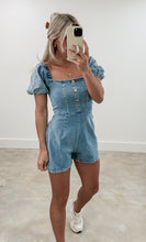 Load image into Gallery viewer, Libby Puff Sleeve Denim Romper