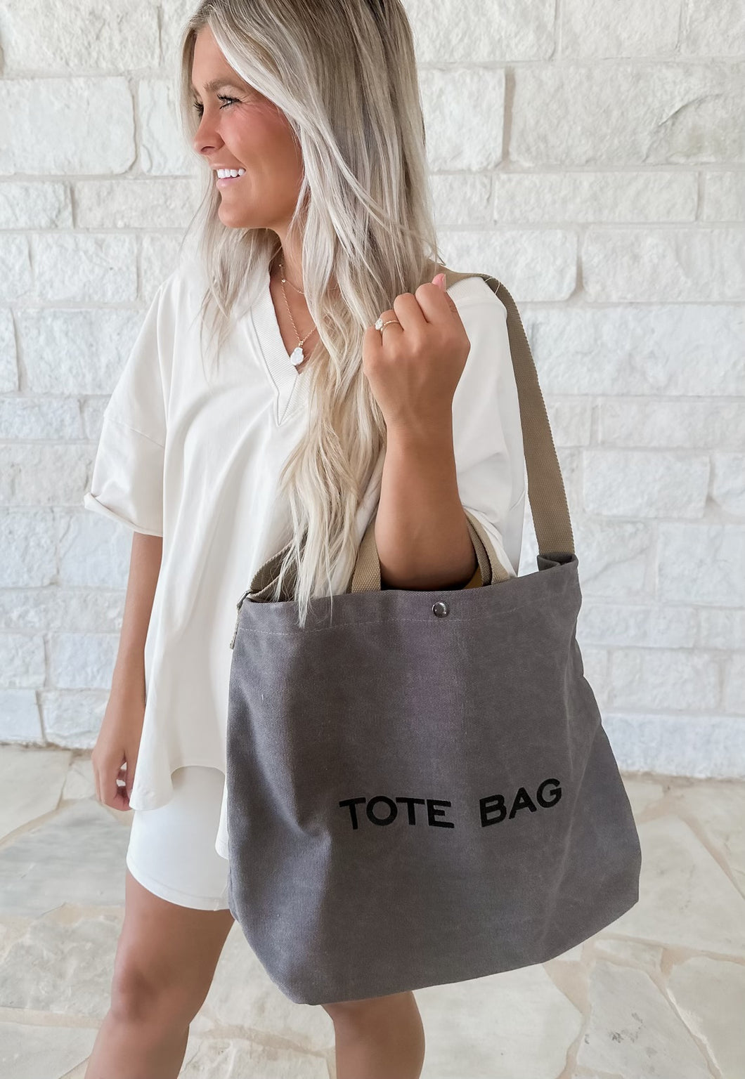 Canvas Shoulder Tote- charcoal