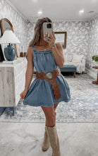 Load image into Gallery viewer, Kicking Up Leaves Denim Mini Dress