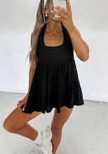 Load image into Gallery viewer, Lost Your Chance Halter Babydoll Romper w/ Biker Shorts - Black