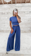 Load image into Gallery viewer, See For Yourself Butter Soft Short Sleeve Top &amp; Wide Leg Pant Set - Navy
