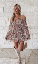 Load image into Gallery viewer, Cross Your Mind Floral Mesh Belted Romper - Chocolate