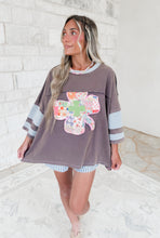 Load image into Gallery viewer, Roxanna Floral Patch Oversized Washed Top - Ash