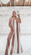 Load image into Gallery viewer, Set To Sail Strapless Striped Wide Leg Jumpsuit- Choco/Cream
