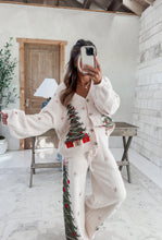 Load image into Gallery viewer, Merry &amp; Bright Christmas Tree Embroidered Cardigan &amp; Pant Set