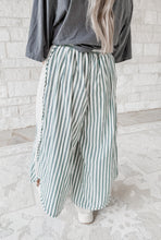 Load image into Gallery viewer, Take Your Pick Striped Dolphin Hem Wide Leg Pants w/ Eyelet Lace - Hunter Green
