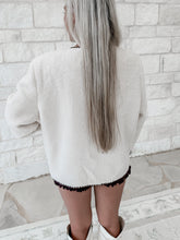 Load image into Gallery viewer, Take A Little Time Contrast Stitched Sherpa Cardigan- Crème (FINAL SALE)