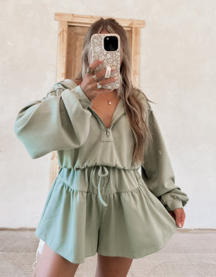 Kate Hooded Romper - pistachio