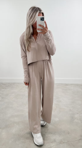 Perfect Day Henley Taupe Pant Set