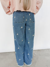 Load image into Gallery viewer, Fall Fields Floral Embroidery Barrel Denim Pants