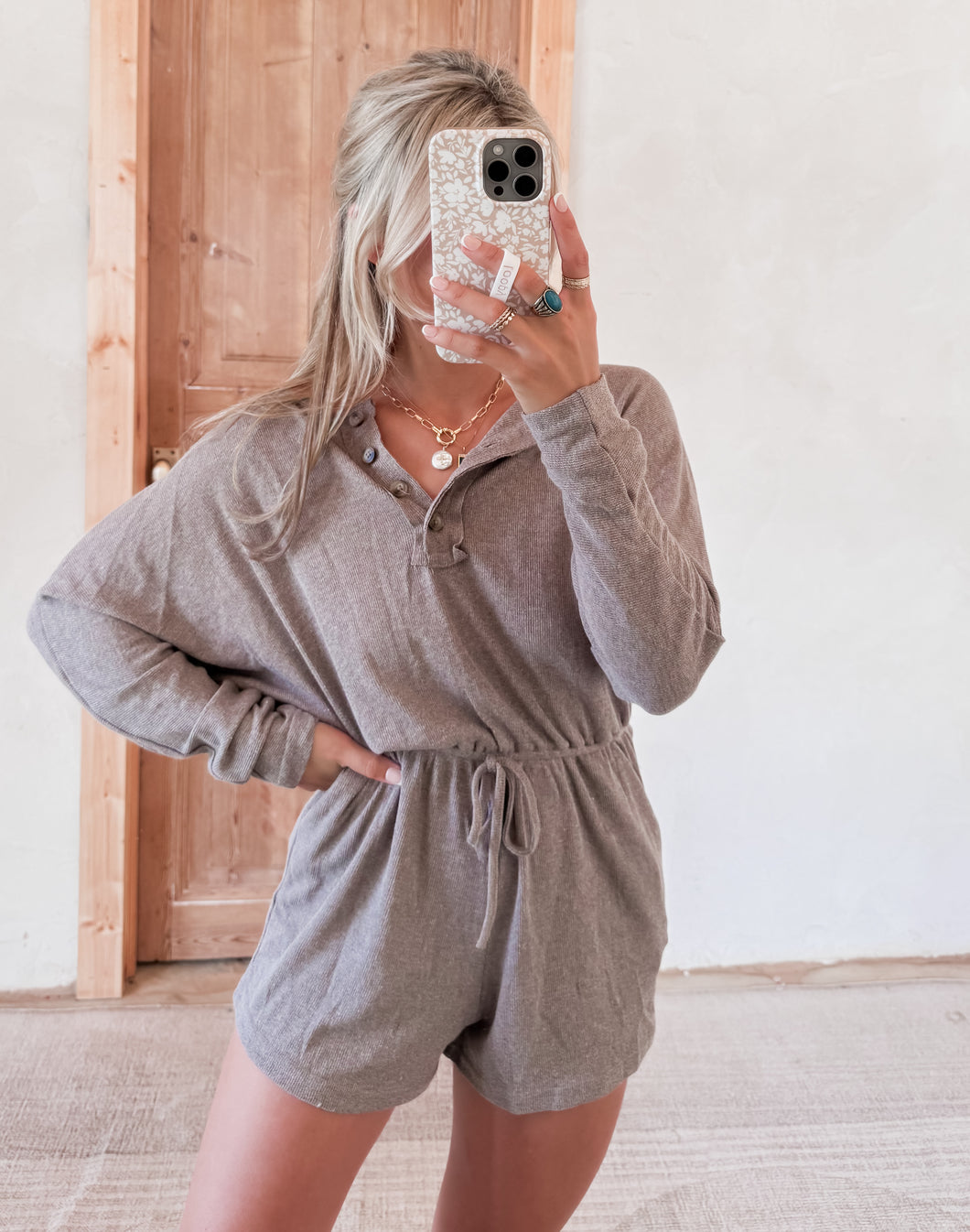 Cuddled Up Close Mocha Romper